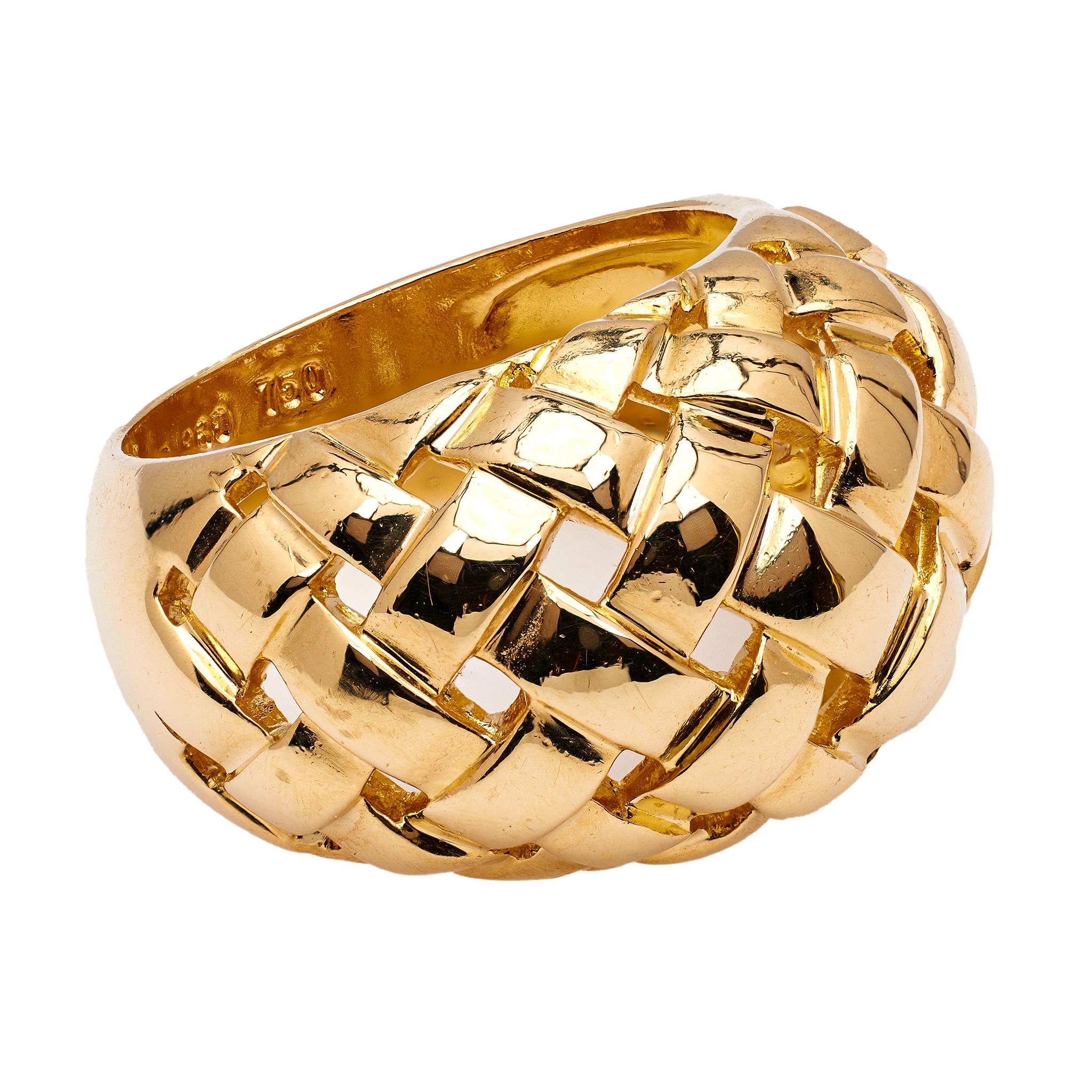 Women's or Men's Vintage Tiffany & Co. 18k Yellow Gold Woven Dome Ring