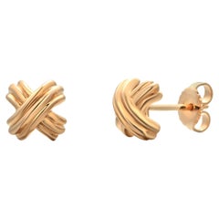 Vintage Tiffany Co 18K Yellow Gold "X" Stud Earrings Small Size, Signed T&C