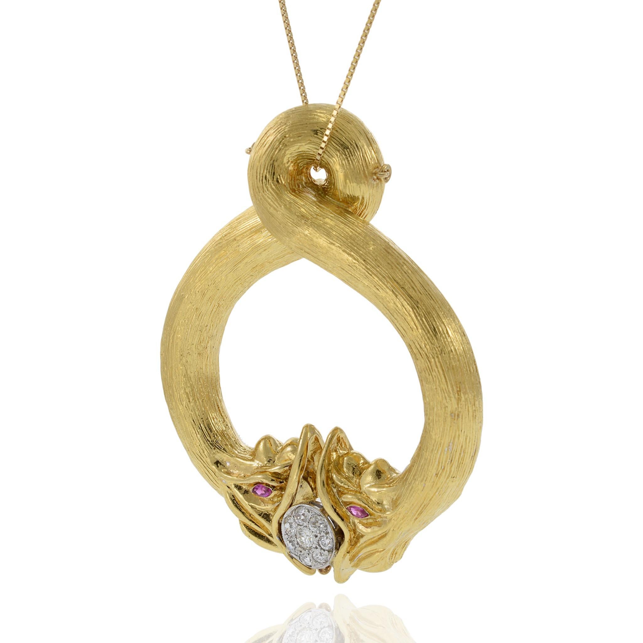 Retro Tiffany & Co. Vintage 18KT Yellow Gold Double Snake Diamond Pendant For Sale