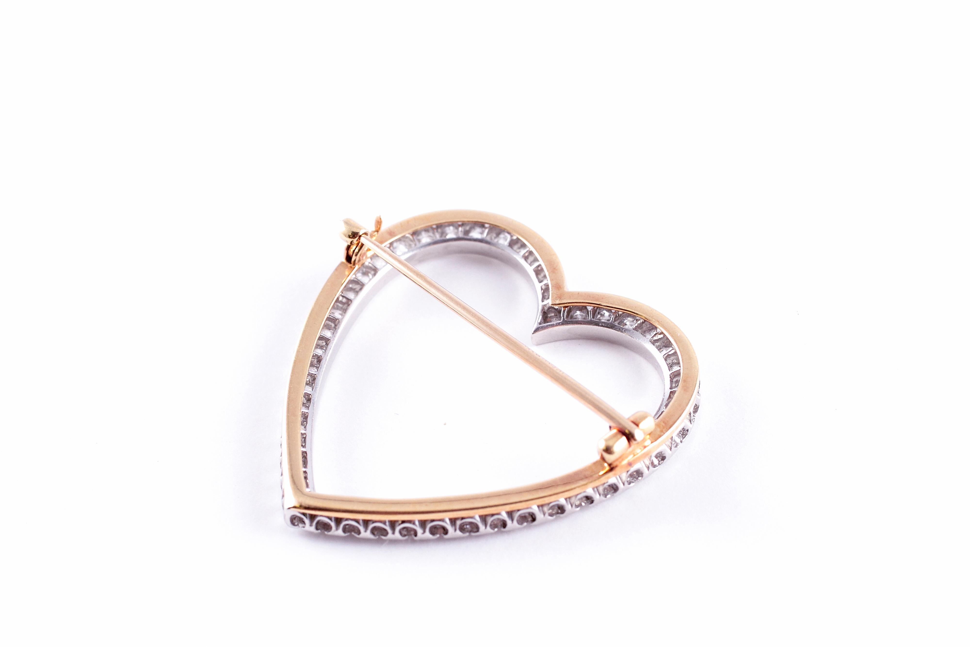 Women's or Men's Vintage Tiffany & Co. 2.30 Carat Diamond Heart Brooch