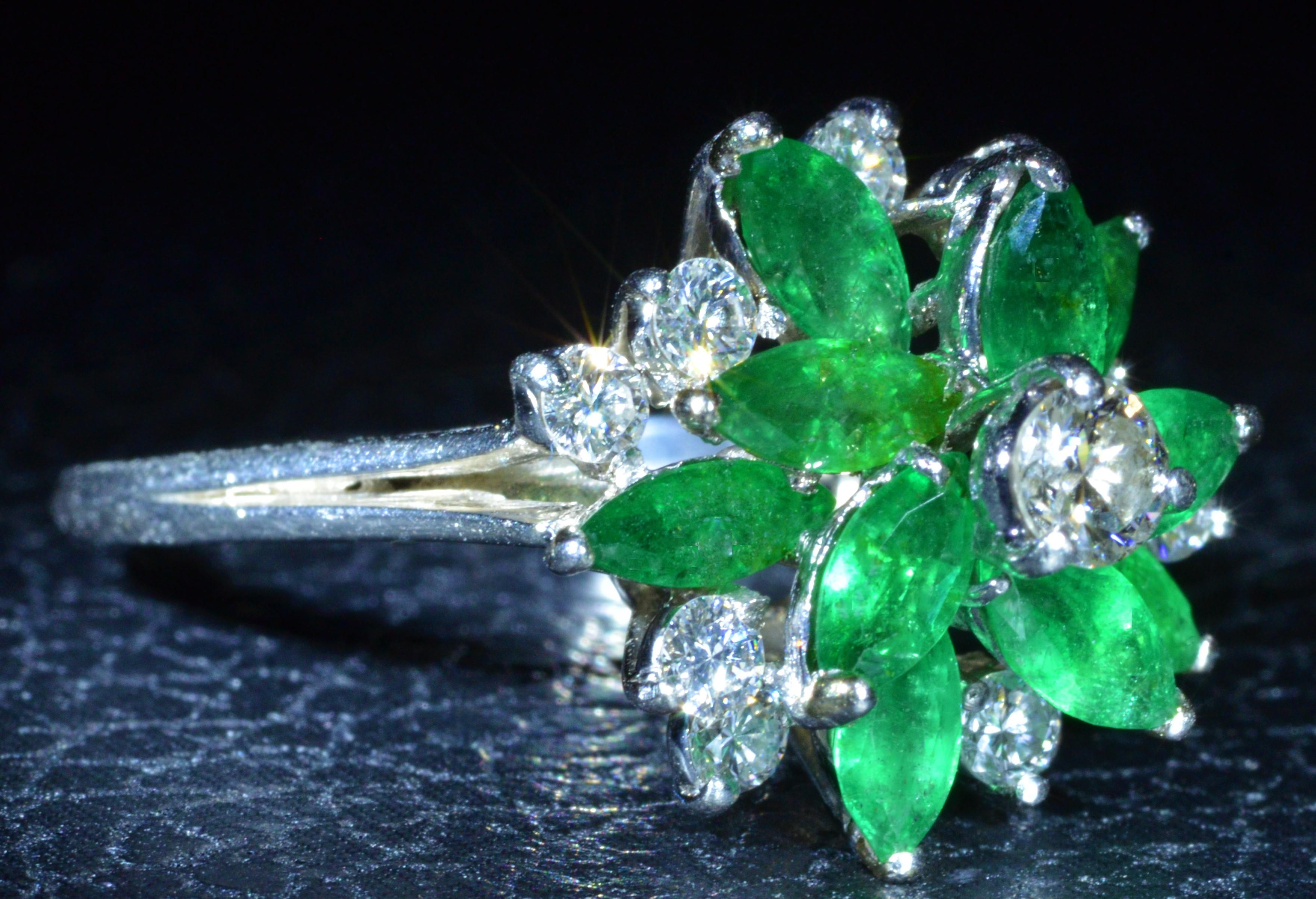 Retro Vintage Tiffany & Co. 2.50 Carat Emerald and 0.85 Carat Diamond Cluster Ring For Sale