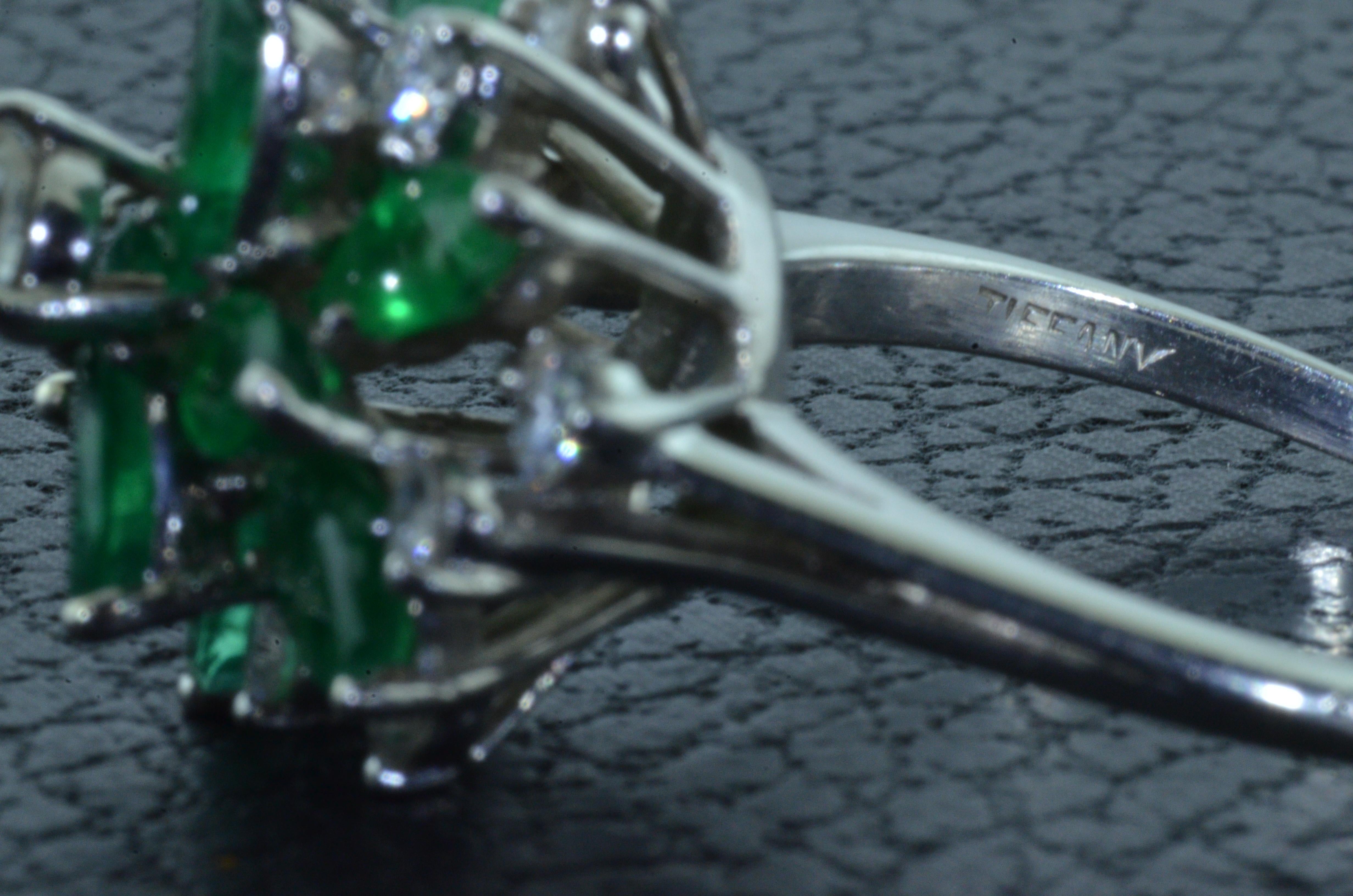 Vintage Tiffany & Co. 2.50 Carat Emerald and 0.85 Carat Diamond Cluster Ring In Good Condition For Sale In Warrington, PA