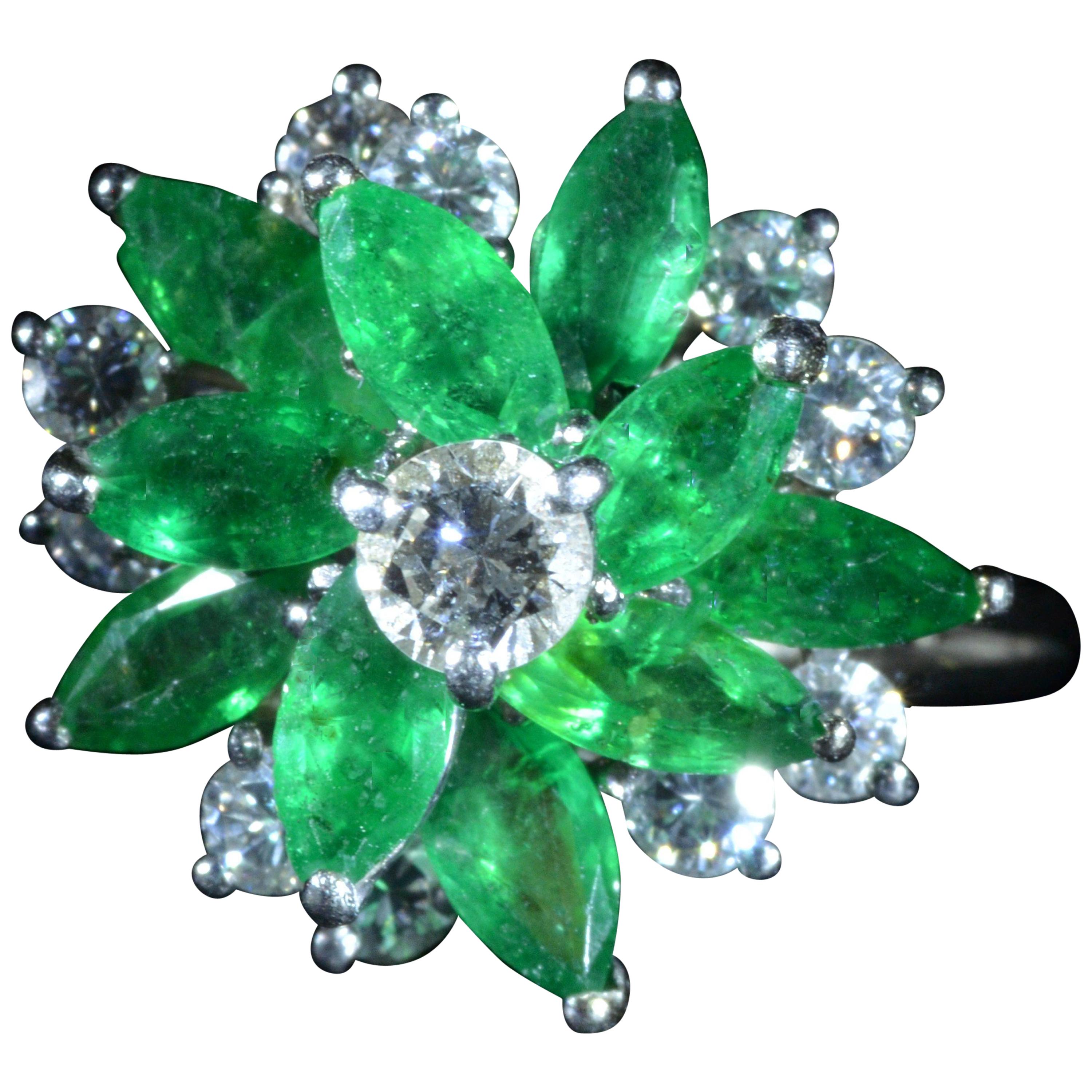 Vintage Tiffany & Co. 2.50 Carat Emerald and 0.85 Carat Diamond Cluster Ring For Sale