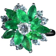 Retro Tiffany & Co. 2.50 Carat Emerald and 0.85 Carat Diamond Cluster Ring
