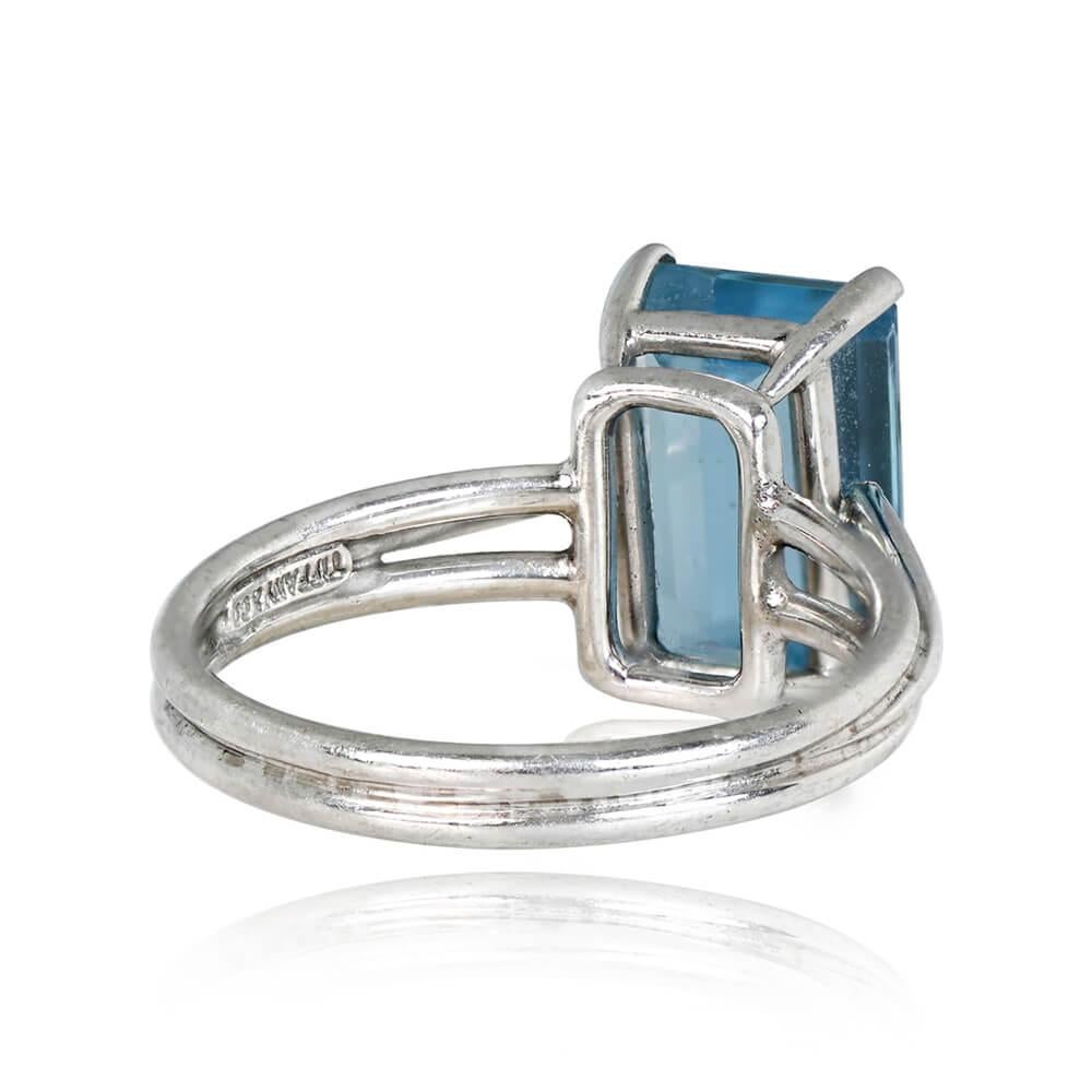 Art Deco Vintage Tiffany & Co. 2.90ct Emerald Cut Aquamarine Engagement Ring, Platinum 