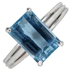 Retro Tiffany & Co. 2.90ct Emerald Cut Aquamarine Engagement Ring, Platinum 