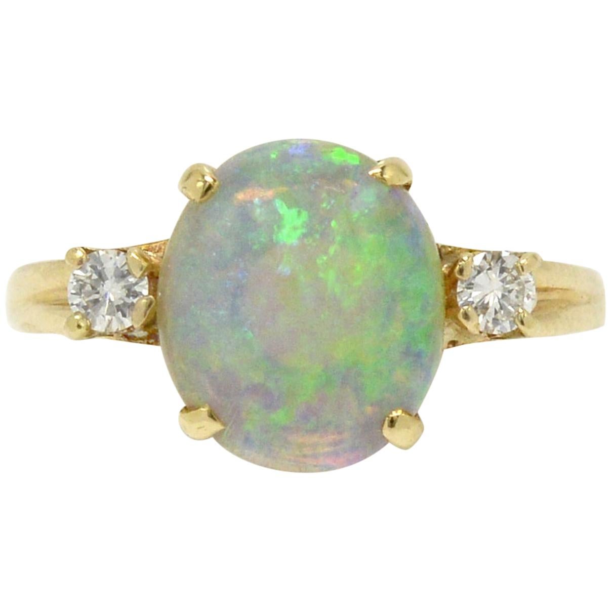 Vintage Tiffany & Co. 3-Stone Ring Opal and Diamond Ring Midcentury Estate