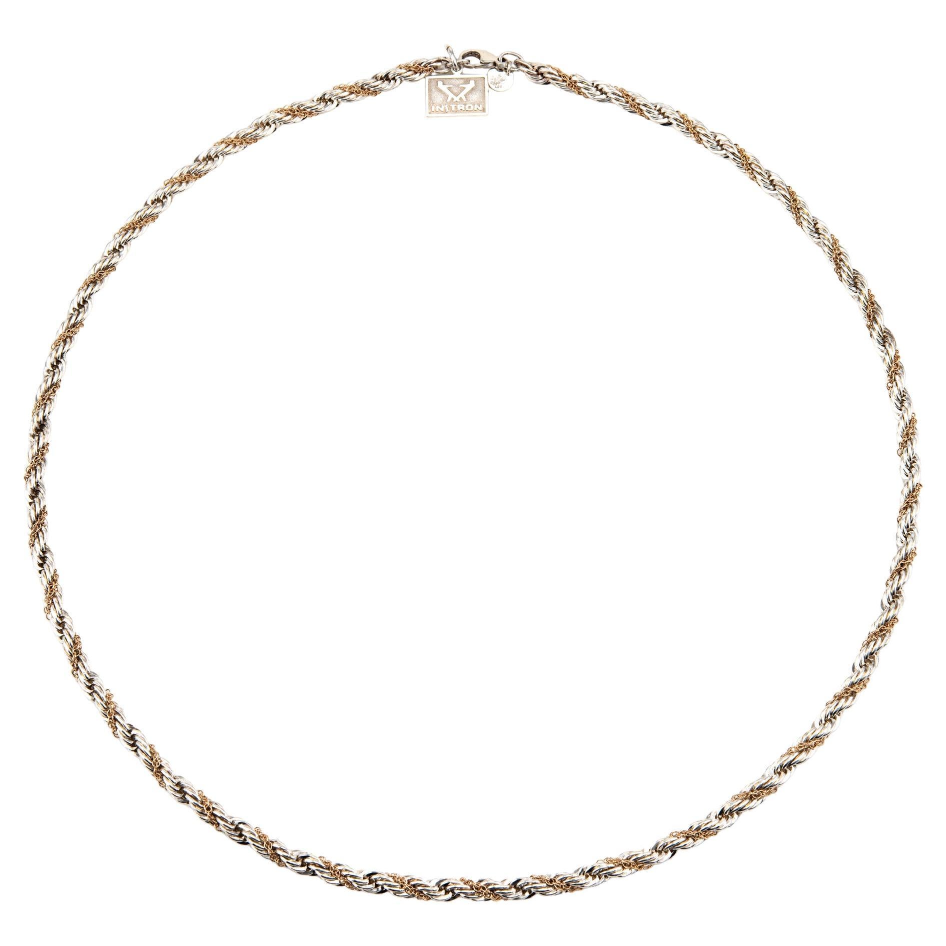 Tiffany & Co Collier corde vintage de 5 mm en argent sterling et or 14 carats, pièce de joaillerie de 61 cm