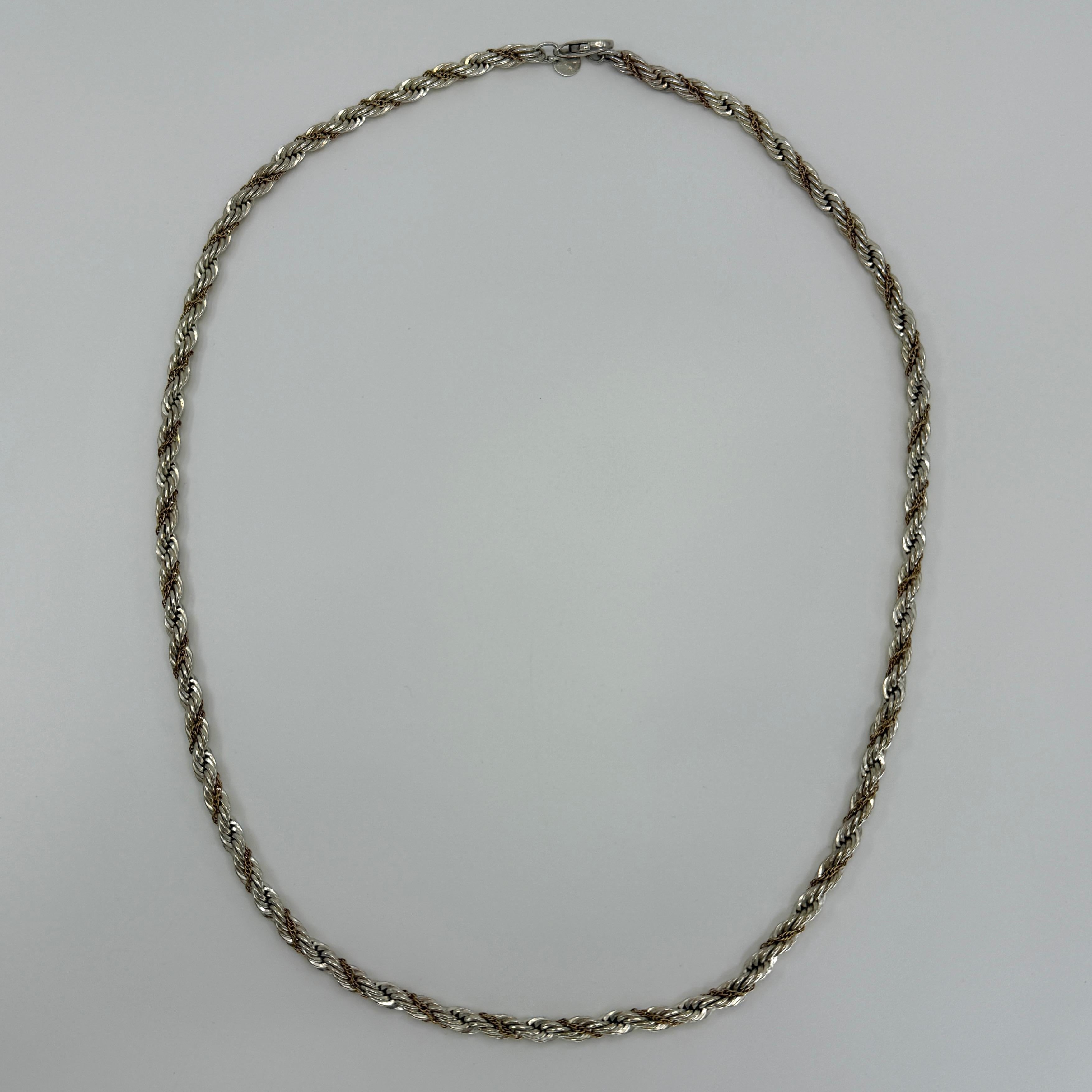 Vintage Tiffany & Co. 925 Silver & 14k Yellow Gold Rope Chain Necklace 60cm In Excellent Condition In Birmingham, GB