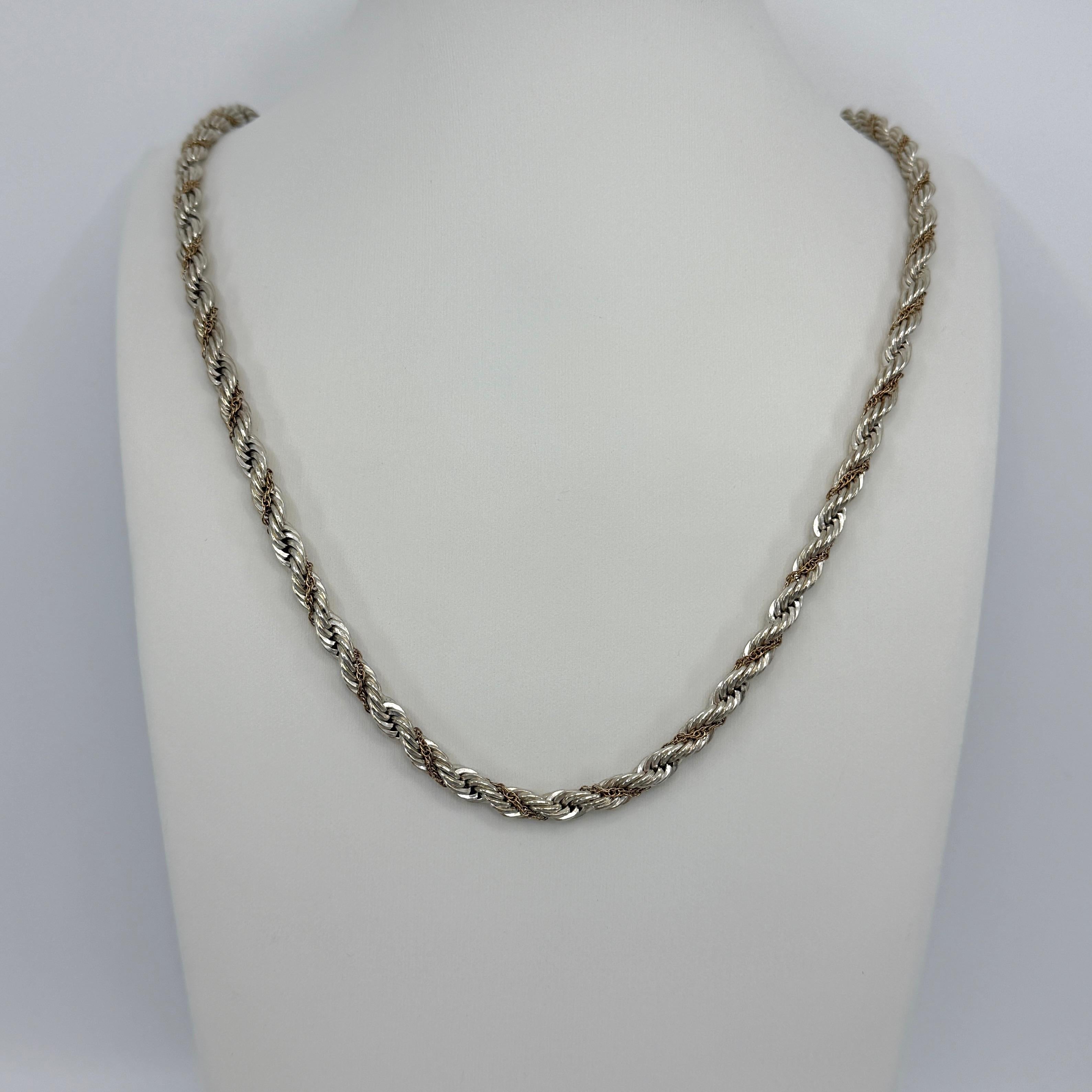 Women's or Men's Vintage Tiffany & Co. 925 Silver & 14k Yellow Gold Rope Chain Necklace 60cm