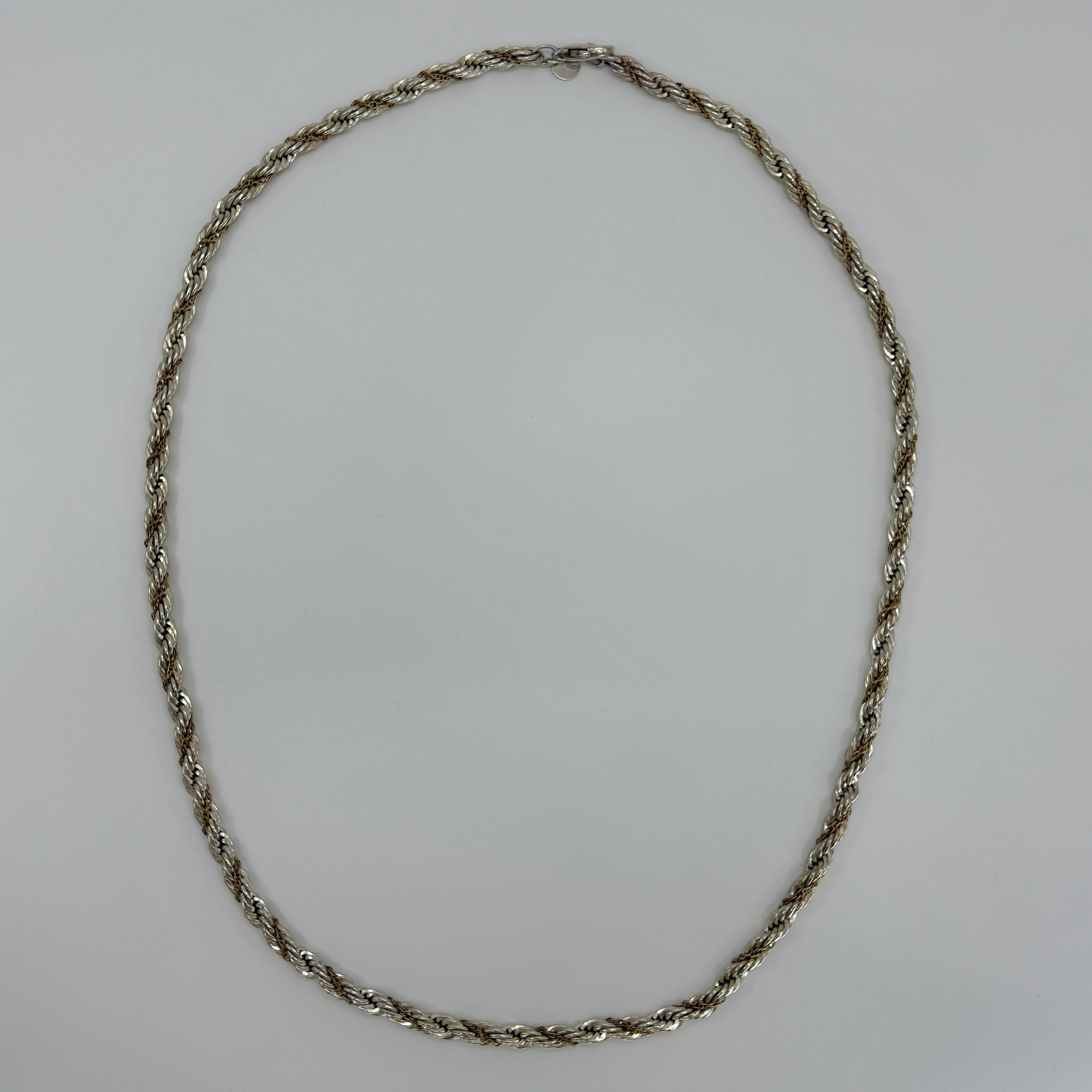 Vintage Tiffany & Co. 925 Silver & 14k Yellow Gold Rope Chain Necklace 60cm 2