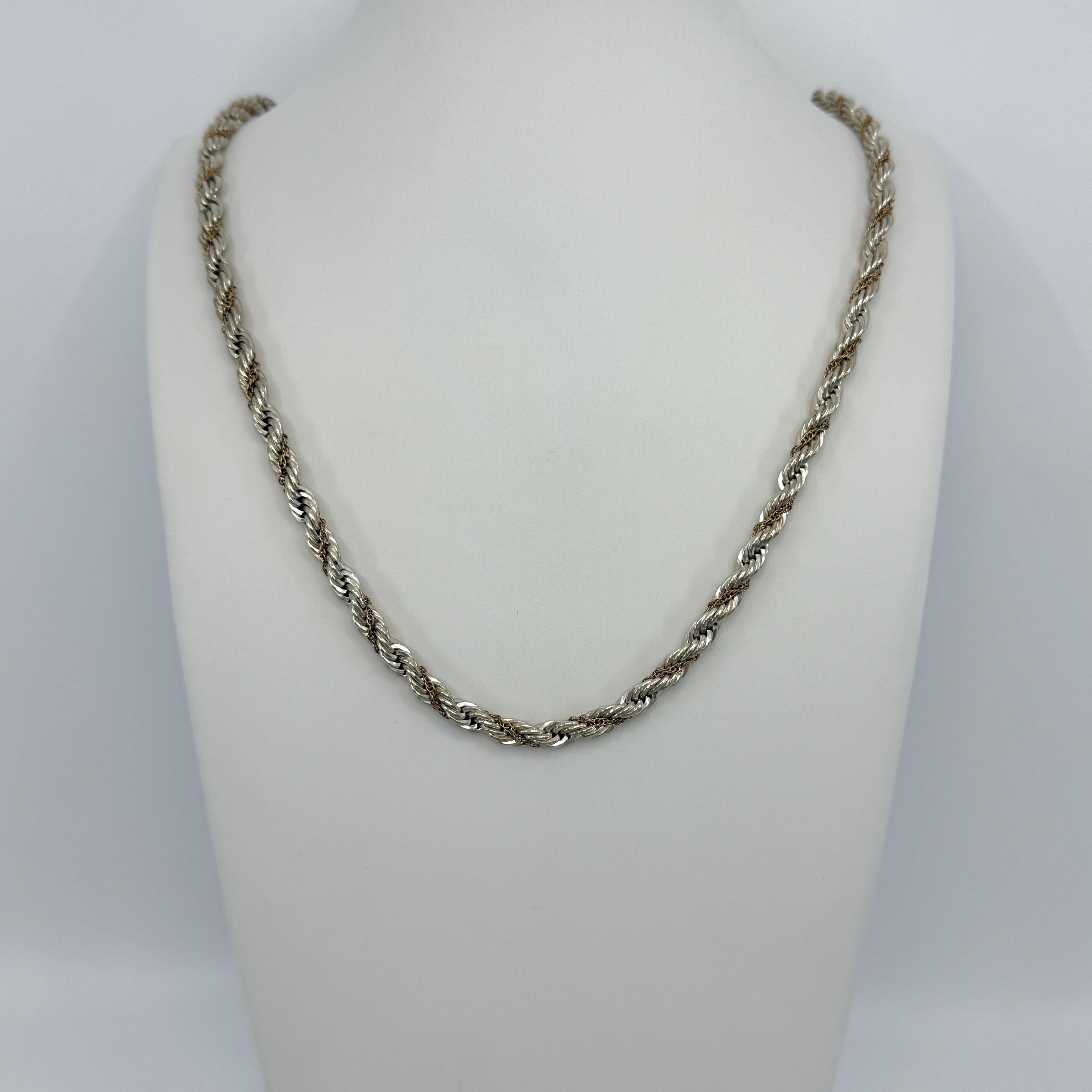 Vintage Tiffany & Co. 925 Silver & 14k Yellow Gold Rope Chain Necklace 60cm 3