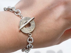 Vintage Tiffany & Co 925 Sterling Silver 1837 Toggle Clasp Charm Bracelet 7"