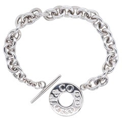 Vintage Tiffany & Co 925 Sterling Silver 1837 Toggle Clasp Charm Bracelet 7"