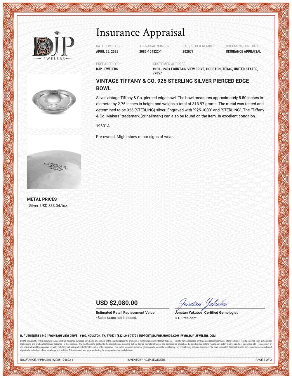 Women's or Men's Vintage Tiffany & Co. 925 Sterling Silver Pierced Edge Bowl For Sale