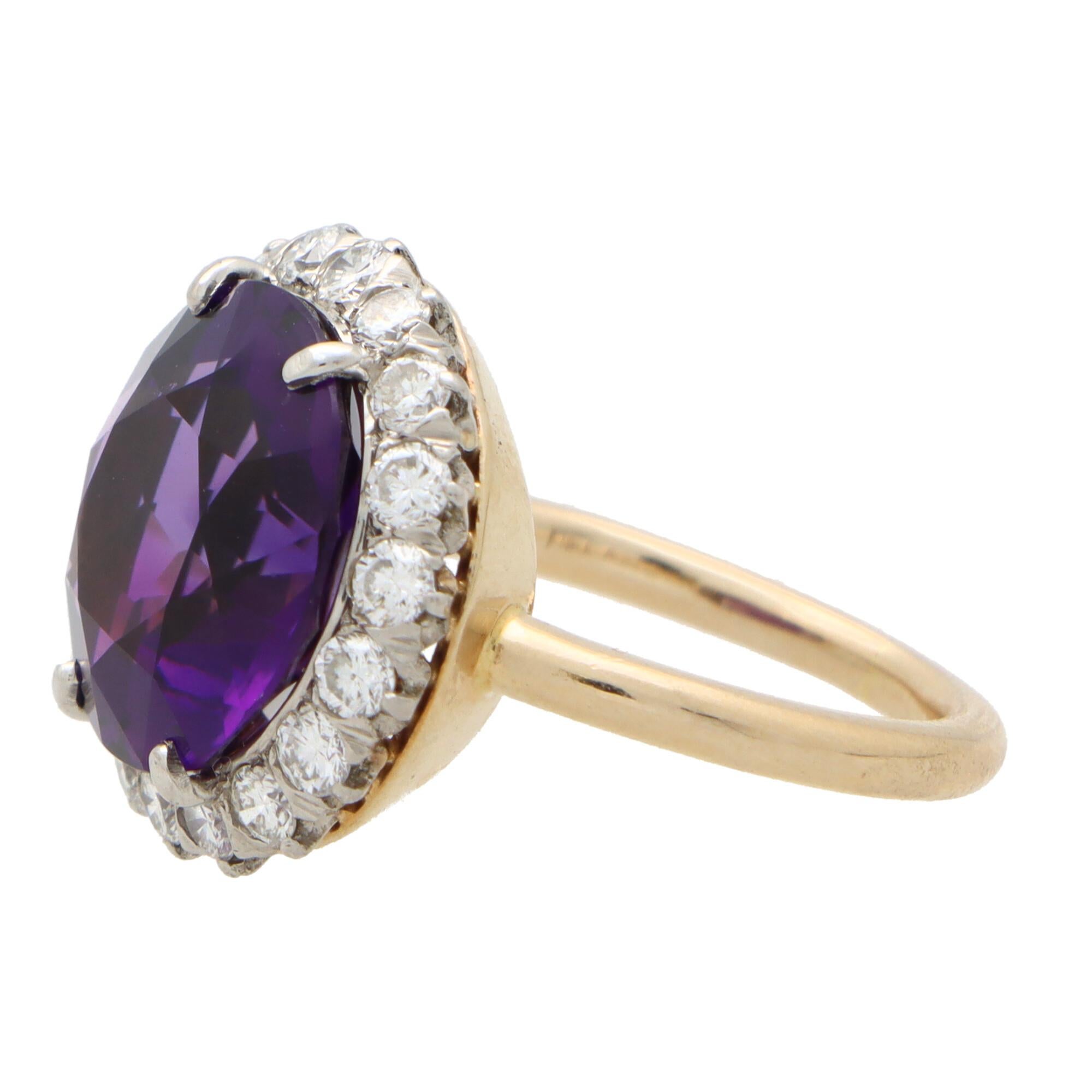 Round Cut Vintage Tiffany & Co. Amethyst and Diamond Cluster Ring Set in 14K Gold