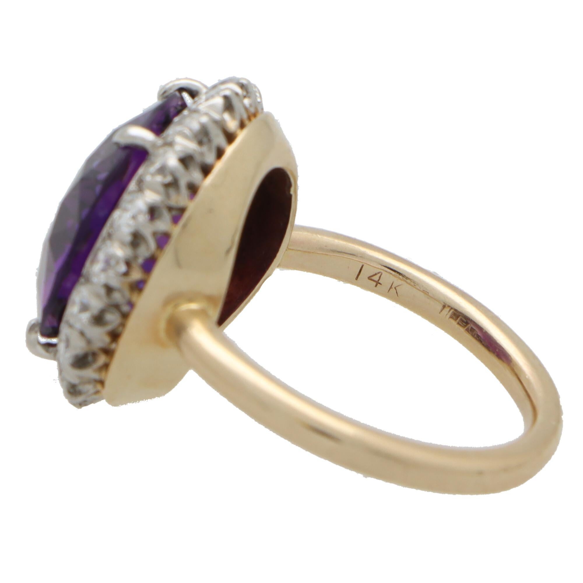 Women's or Men's Vintage Tiffany & Co. Amethyst and Diamond Cluster Ring Set in 14K Gold