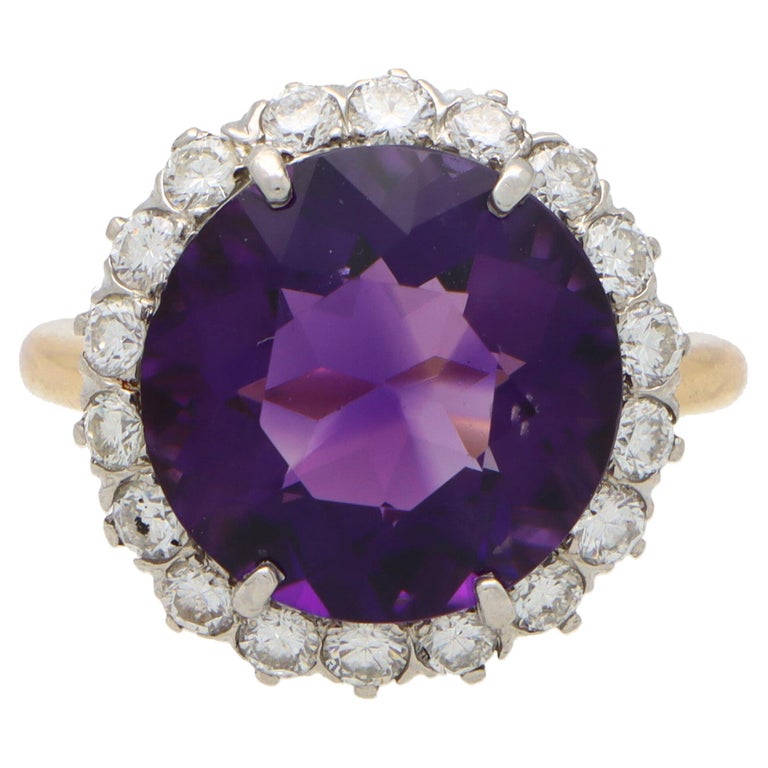 Vintage Tiffany & Co. Amethyst and Diamond Cluster Ring Set in 14K Gold For Sale