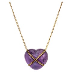 Vintage Tiffany & Co Amethyst Cross My Heart Necklace 18k Yellow Gold 1990s