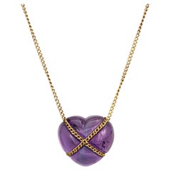 Vintage Tiffany & Co Amethyst Cross My Heart Necklace 18k Yellow Gold 1990s