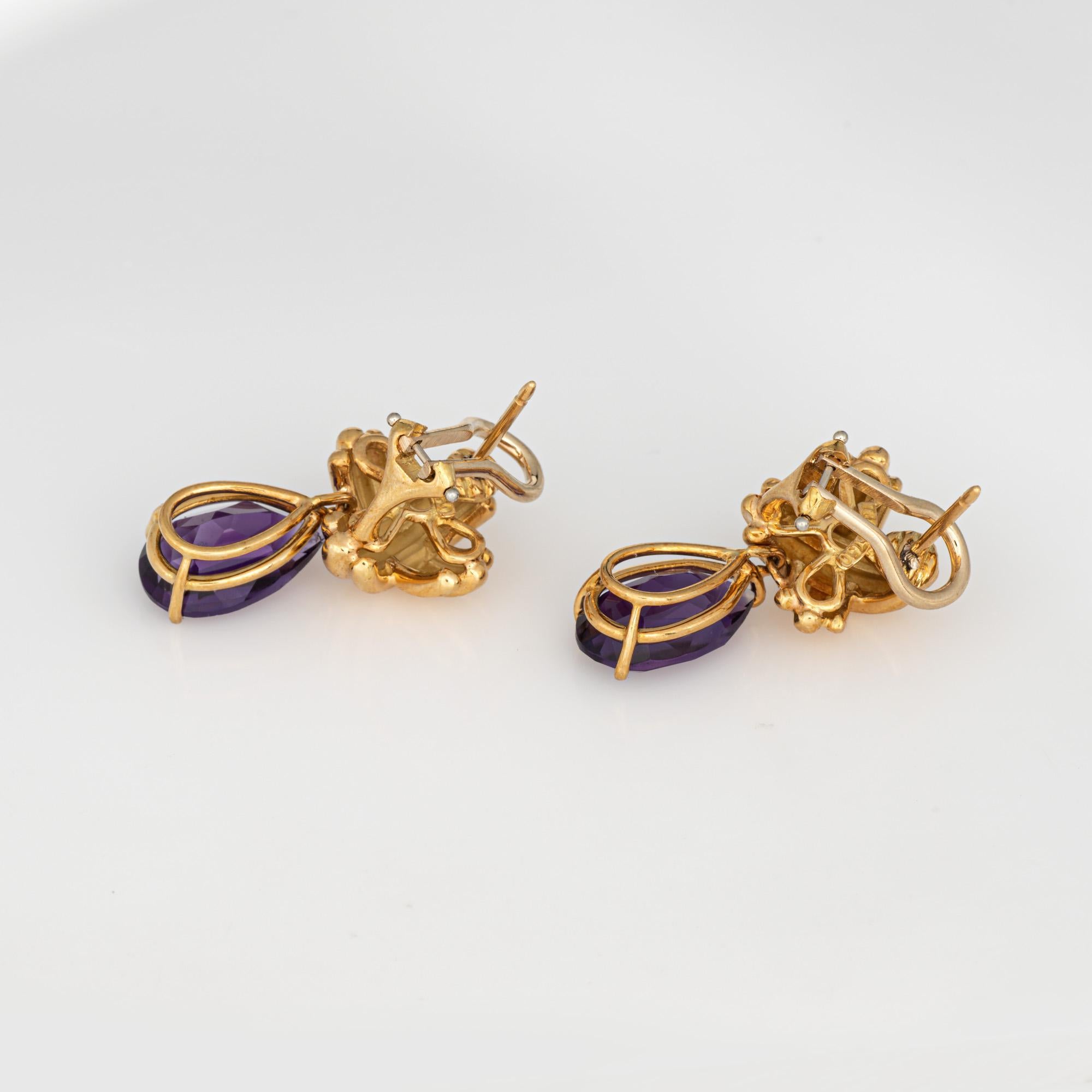 Modern Vintage Tiffany & Co Amethyst Earrings Drops c1990s Signature X Cross 18k Gold
