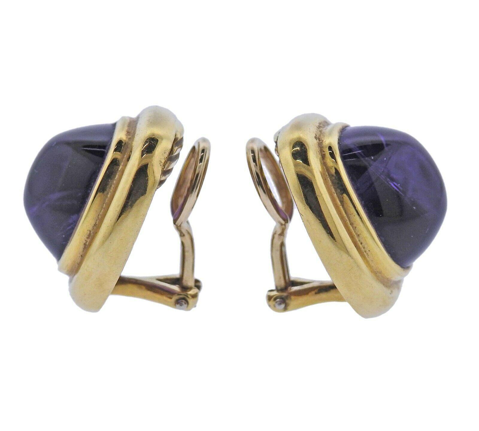 Cabochon Vintage Tiffany & Co. Amethyst Gold Earrings For Sale