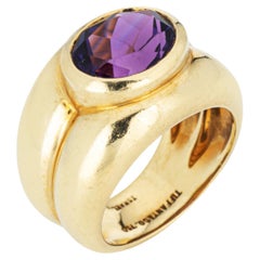 Retro Tiffany & Co Amethyst Ring 18k Yellow Gold Sz 5.5 Band Signed Jewelry