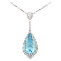 Vintage Tiffany & Co. Aquamarine and Diamond Drop Pendant Necklace in Platinum