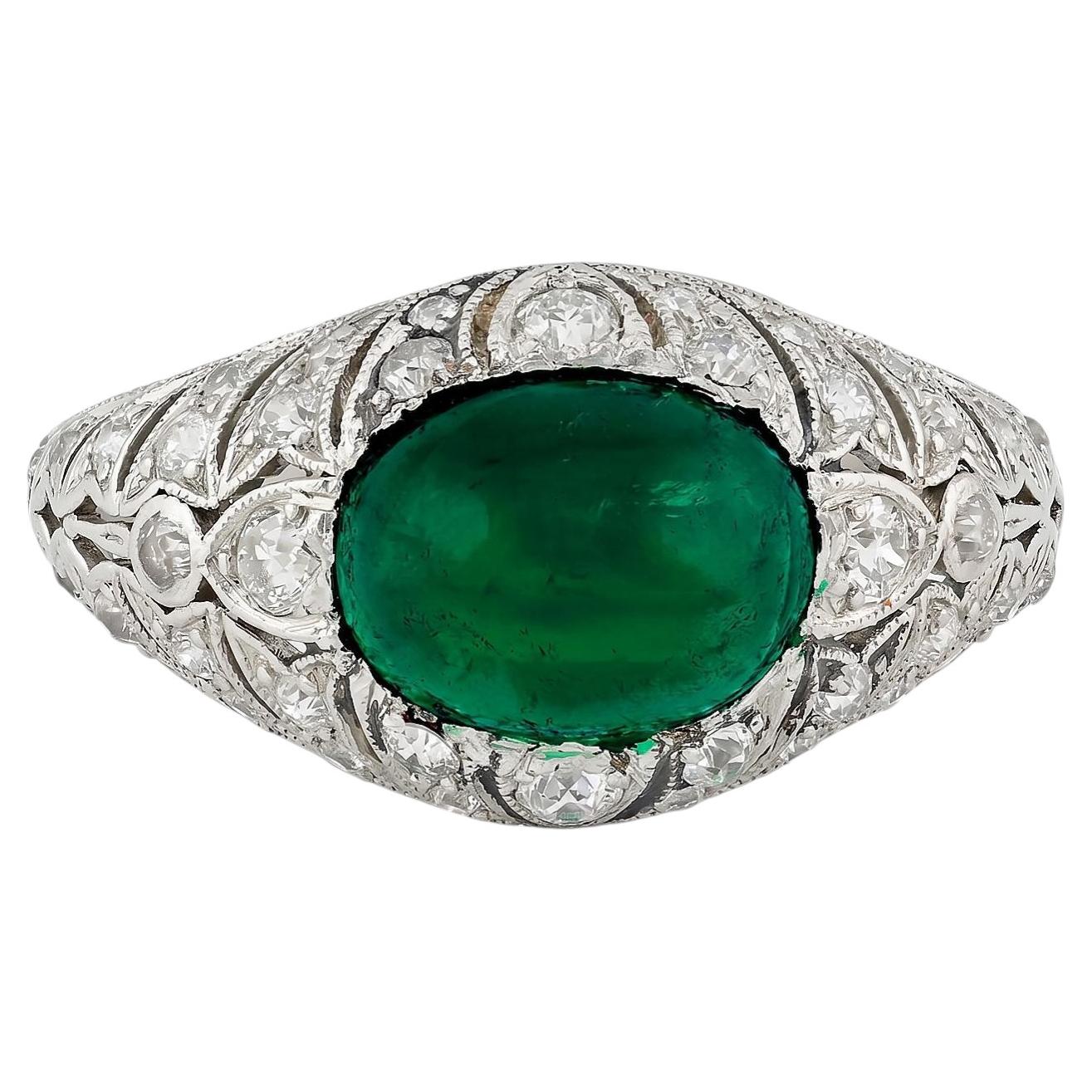 Vintage Tiffany & Co. Anillo Art Déco con esmeraldas y diamantes de Colombia en venta