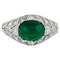 Vintage Tiffany & Co. Art Deco Colombian Emerald & Diamond Ring