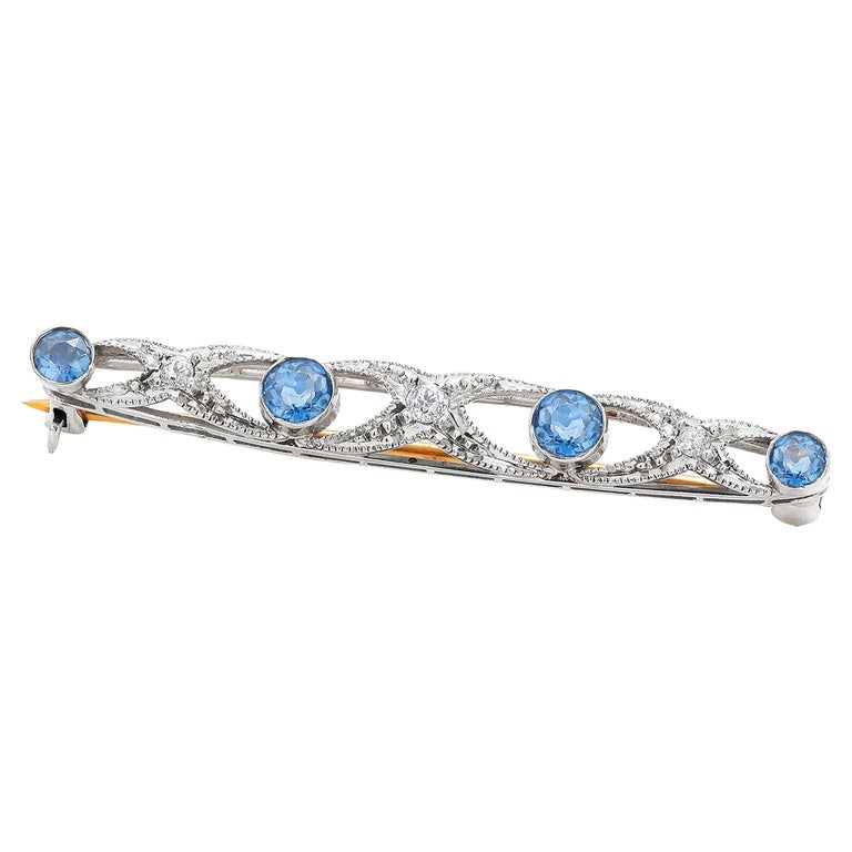 Vintage Tiffany and Co Art Deco Diamond and Sapphire Platinum on Gold Brooch For Sale