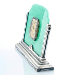 Vintage Tiffany & Co. Art Deco Sterling Silver Enamel Table Clock