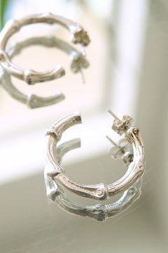 Vintage Tiffany & Co. Bamboo Motif 925 Sterling Silver Hoop Earrings, C. 1996