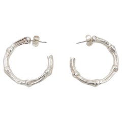 Vintage Tiffany & Co. Bamboo Motif 925 Sterling Silver Hoop Earrings, C. 1996
