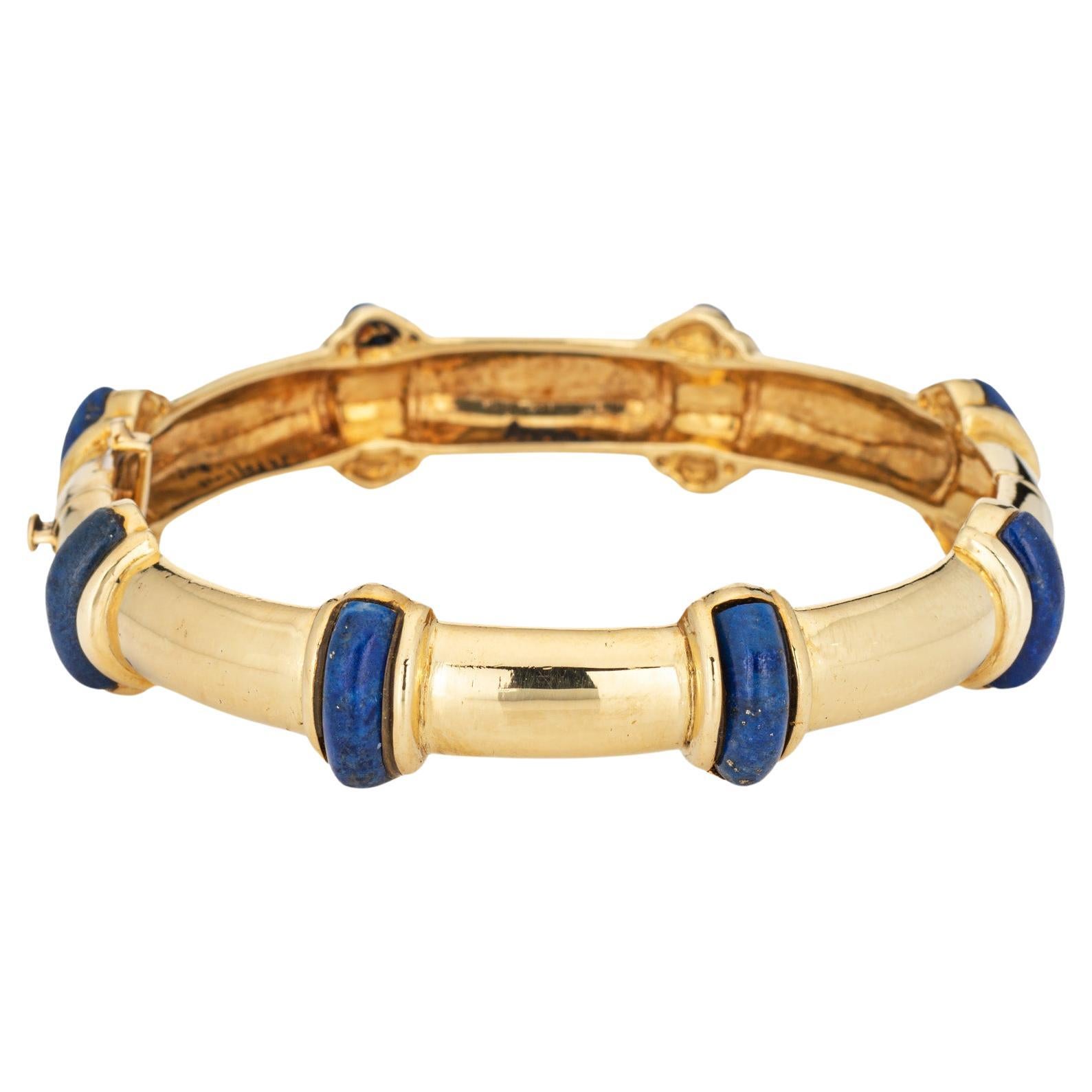 Vintage Tiffany & Co Bangle Bracelet Lapis Lazuli 18k Yellow Gold 6" Jewelry For Sale