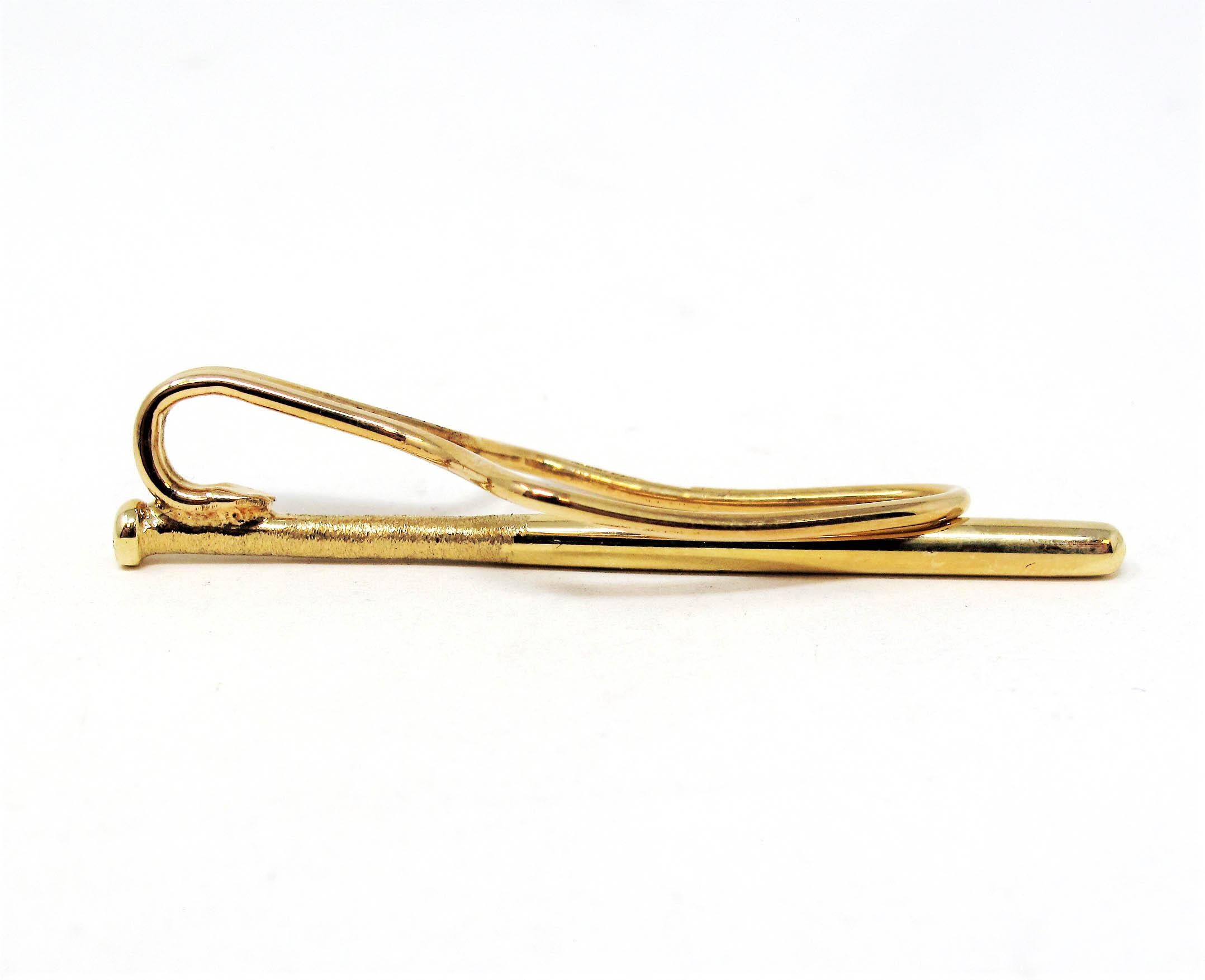 Vintage Tiffany & Co. Baseball Bat Money Clip / Tie Bar 14K Yellow Gold with Box In Good Condition For Sale In Scottsdale, AZ