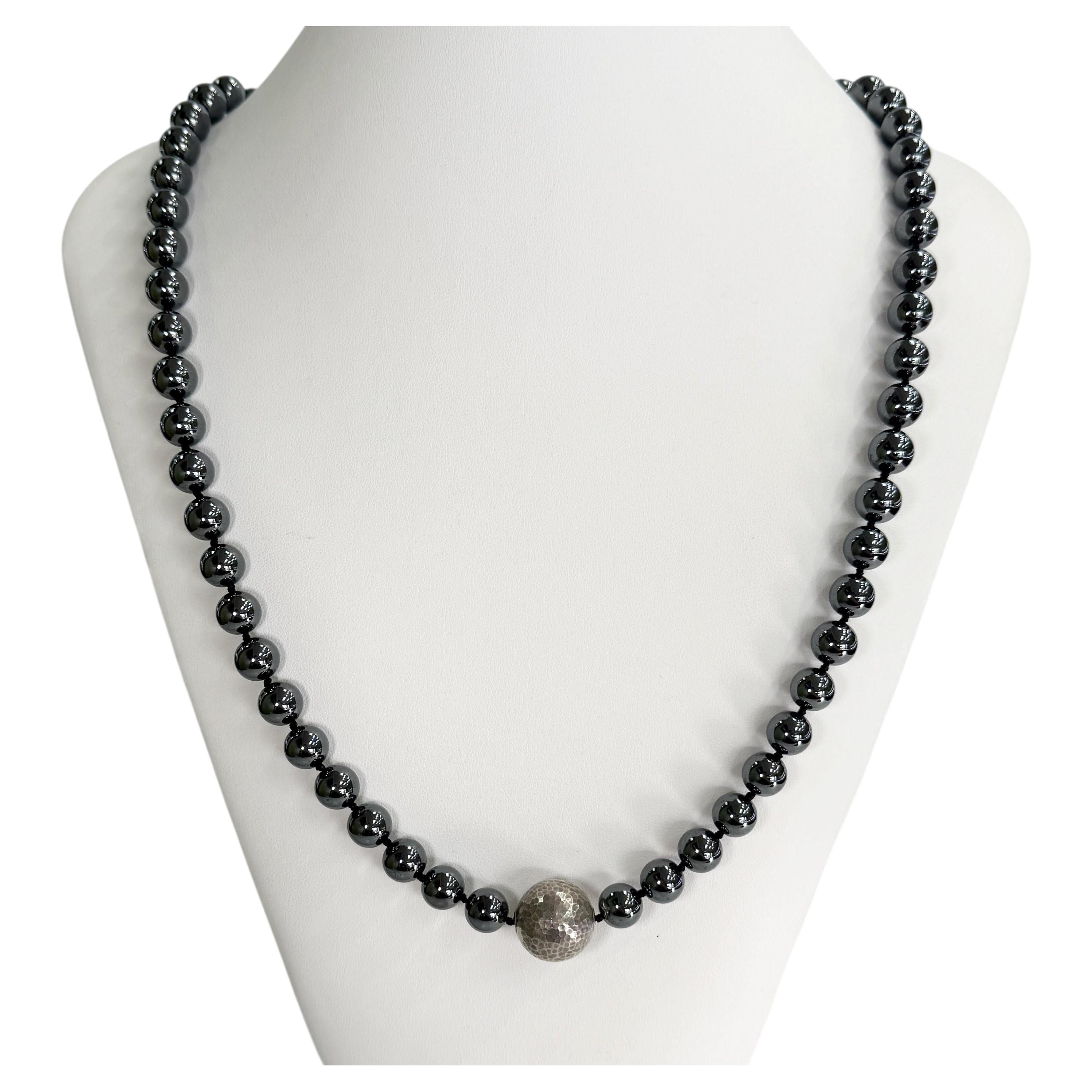 Vintage Tiffany & Co. Bead Strand Hematite and Sterling Silver Necklace 29"