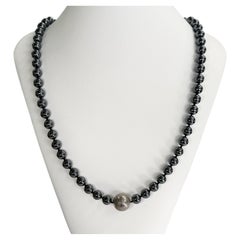 Vintage Tiffany & Co. Bead Strand Hematite and Sterling Silver Necklace 29"
