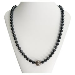 Vintage Tiffany & Co. Bead Strand Hematite and Sterling Silver Necklace 29"