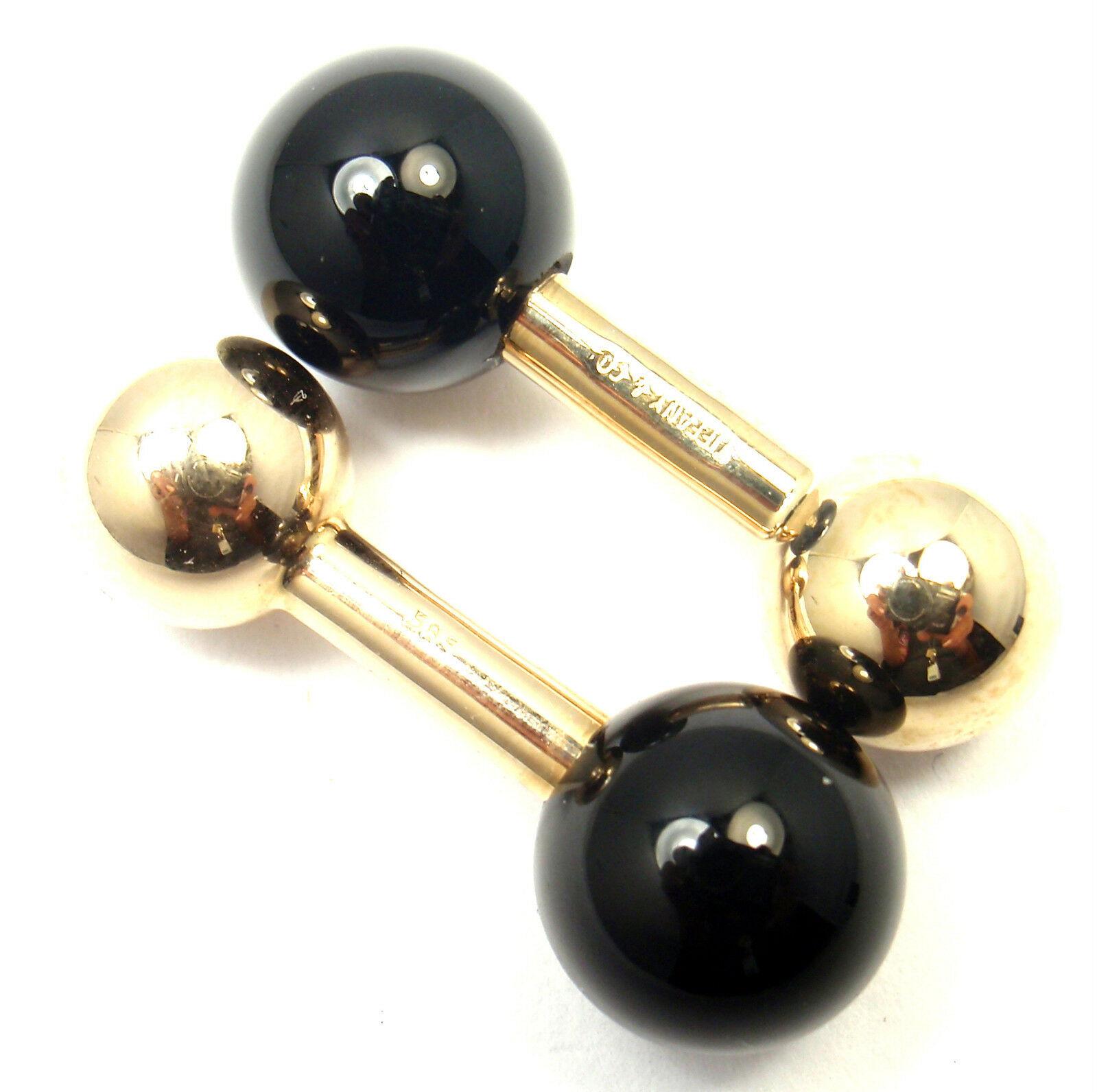 Bead Vintage Tiffany & Co. Black Onyx Yellow Gold Dumbbell Cufflinks For Sale