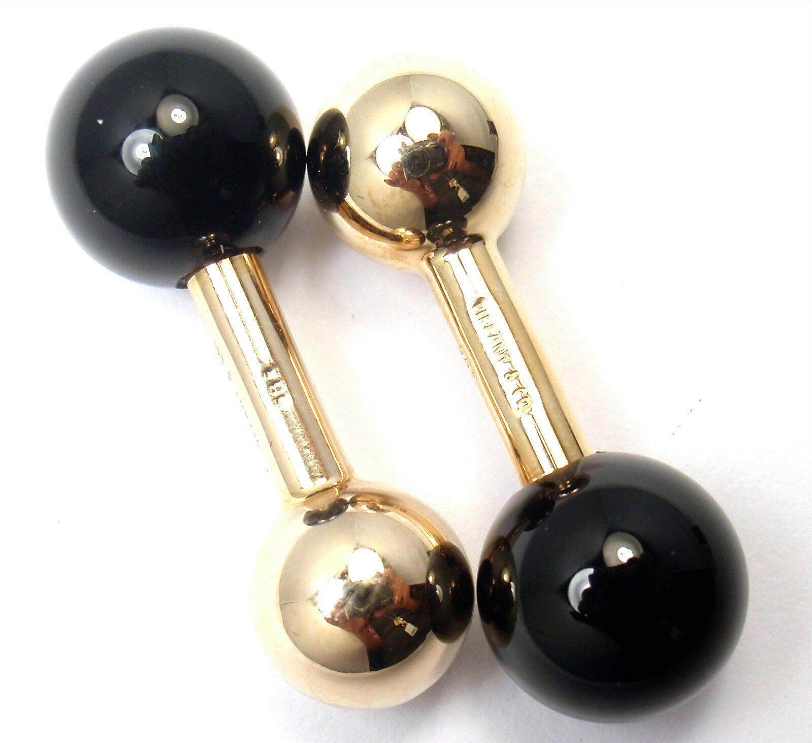 Vintage Tiffany & Co. Black Onyx Yellow Gold Dumbbell Cufflinks In Excellent Condition For Sale In Holland, PA