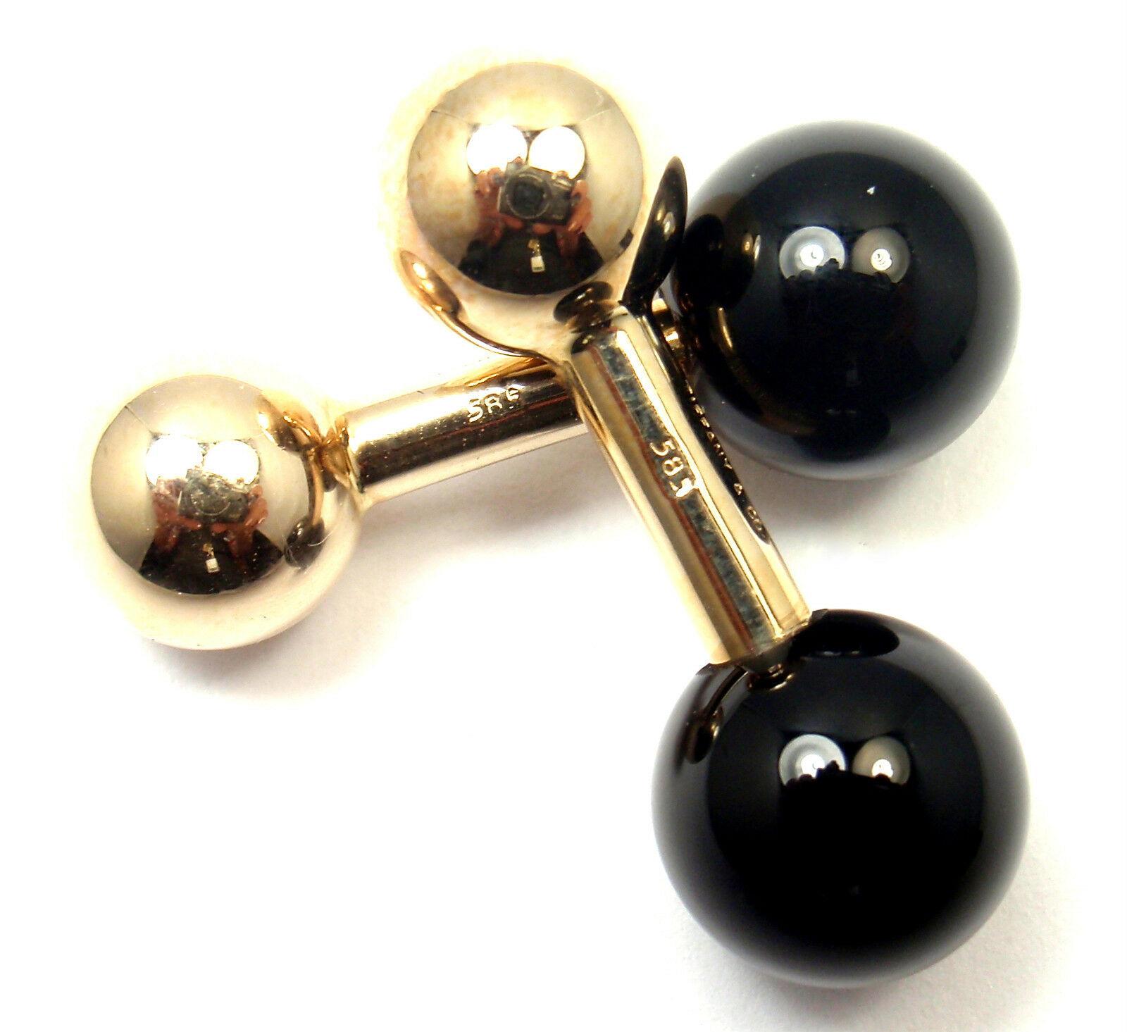 Women's or Men's Vintage Tiffany & Co. Black Onyx Yellow Gold Dumbbell Cufflinks For Sale