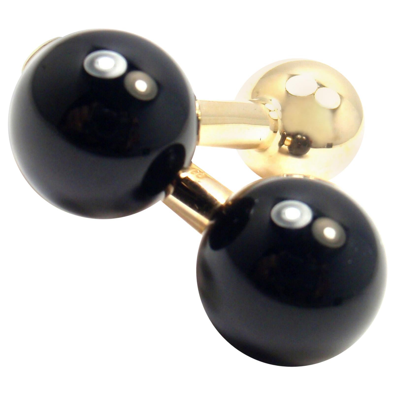 Vintage Tiffany & Co. Black Onyx Yellow Gold Dumbbell Cufflinks For Sale