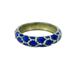 Vintage Tiffany & Co. Blue Enamel 18k Yellow Gold Band Ring Size 5.25