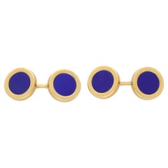 Vintage Tiffany & Co. Blue Lapis Lazuli Round Cufflinks in Yellow Gold
