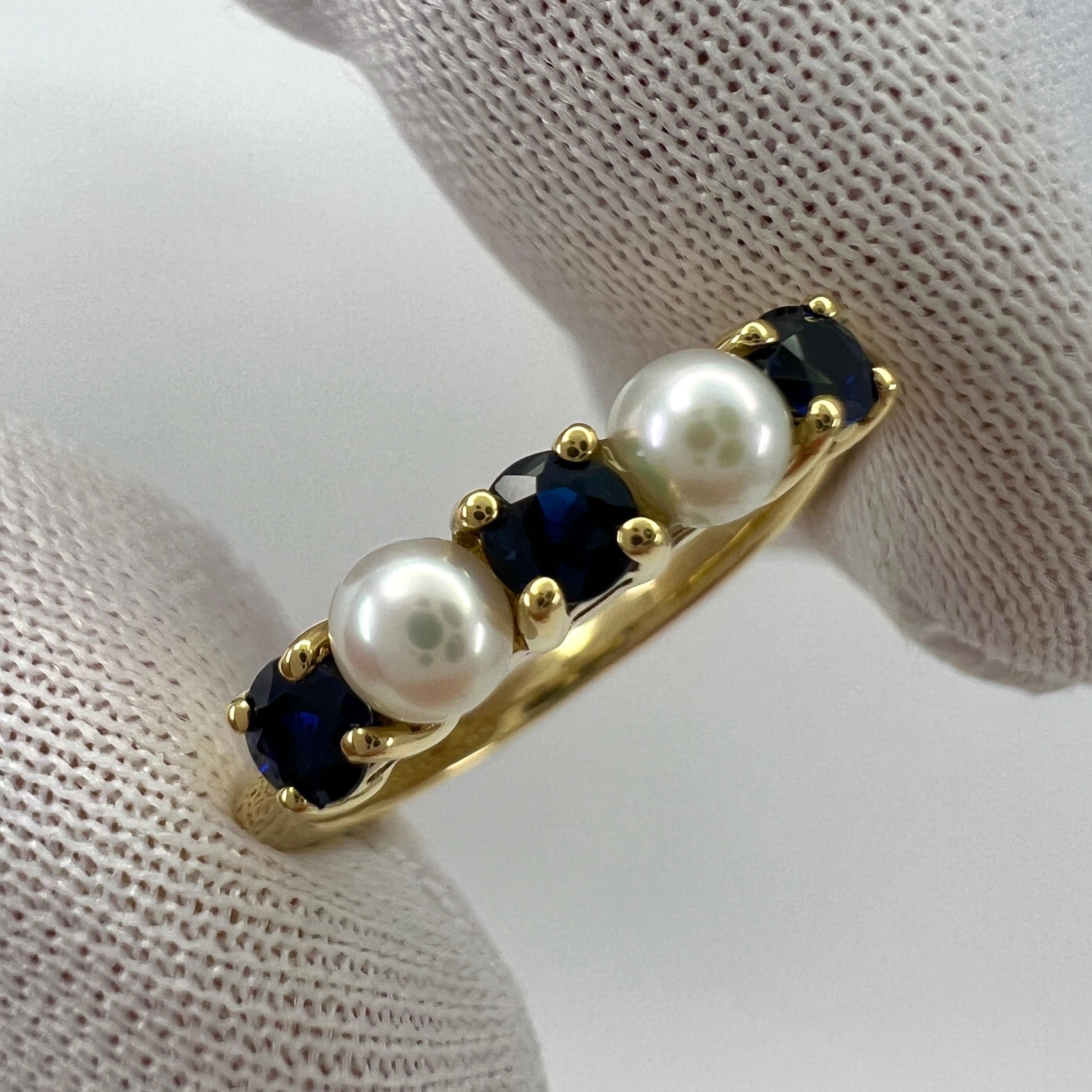 Round Cut Vintage Tiffany & Co. Blue Round  & Pearl 18k Yellow Gold Eternity Band Ring