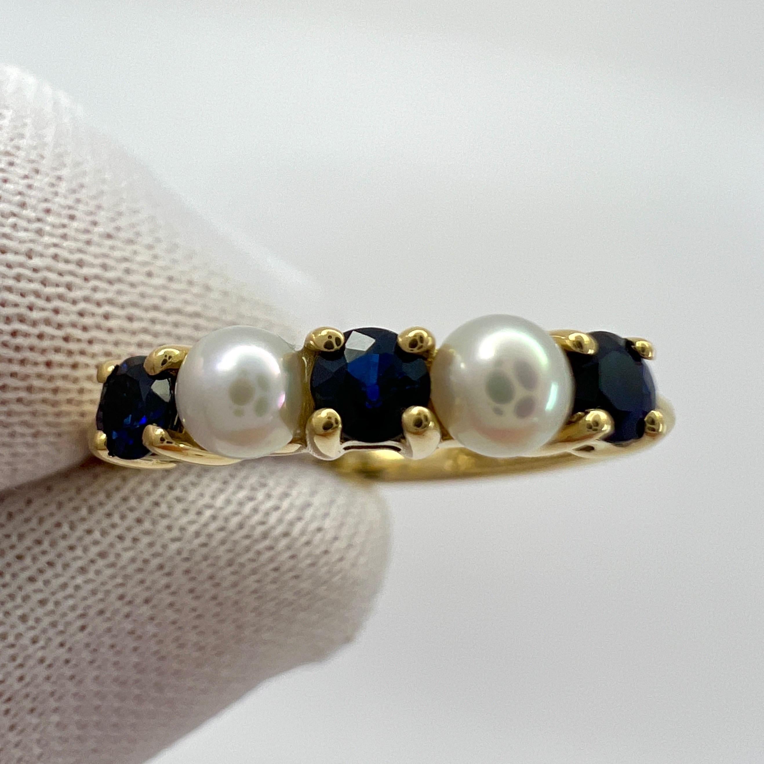 Vintage Tiffany & Co. Blue Round  & Pearl 18k Yellow Gold Eternity Band Ring In Excellent Condition In Birmingham, GB