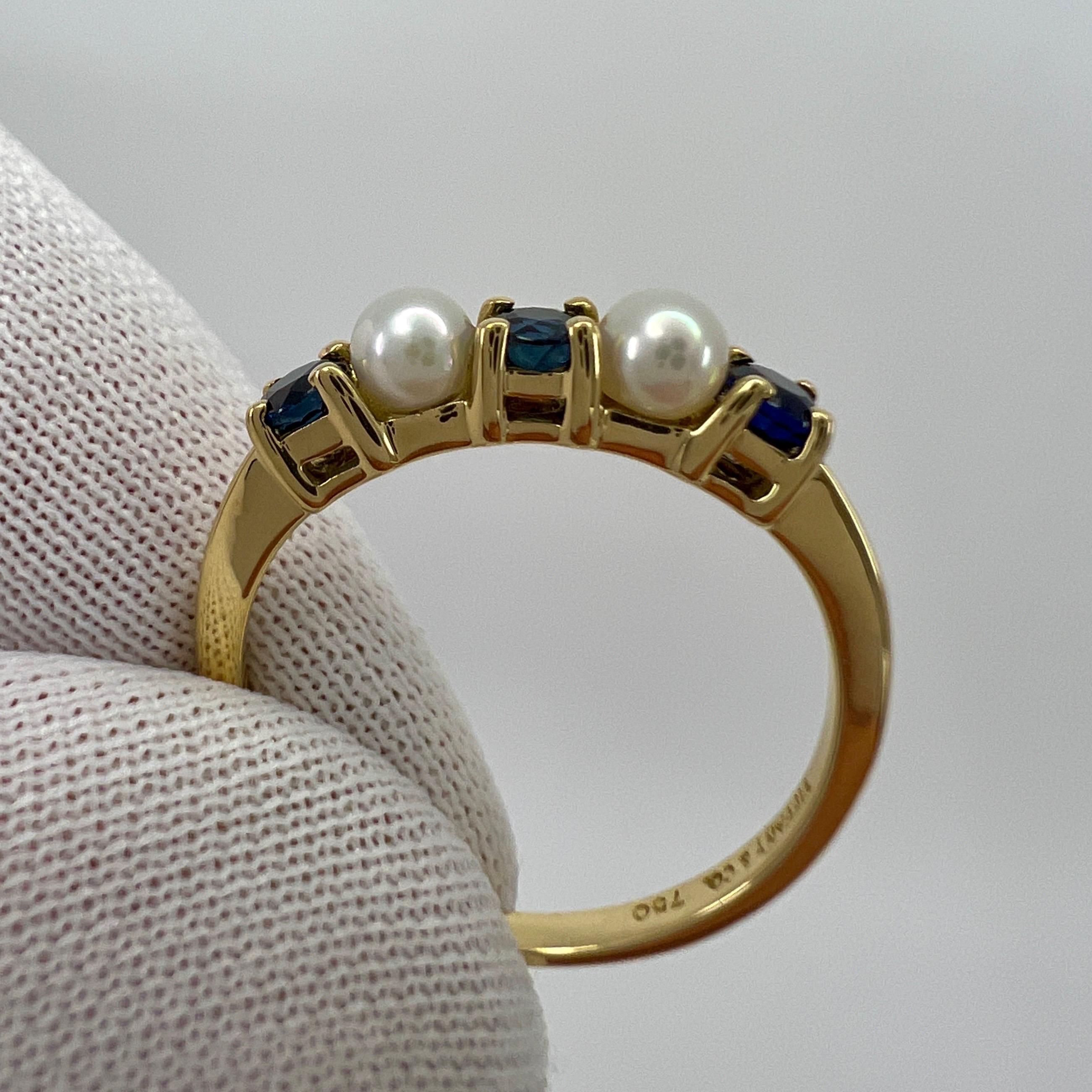 Vintage Tiffany & Co. Blue Round  & Pearl 18k Yellow Gold Eternity Band Ring 1