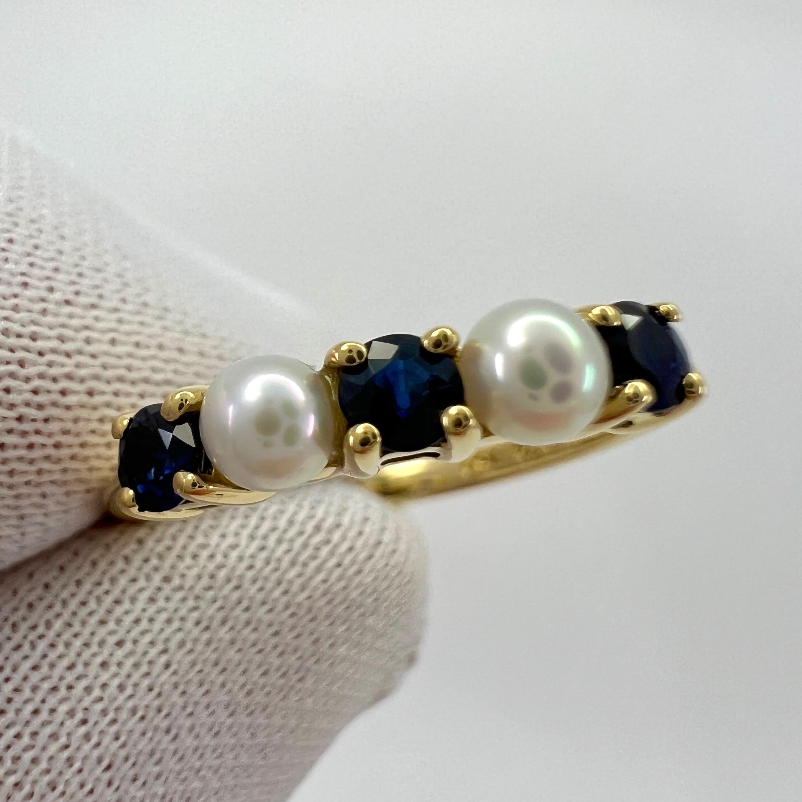 Vintage Tiffany & Co. Blue Round  & Pearl 18k Yellow Gold Eternity Band Ring 2
