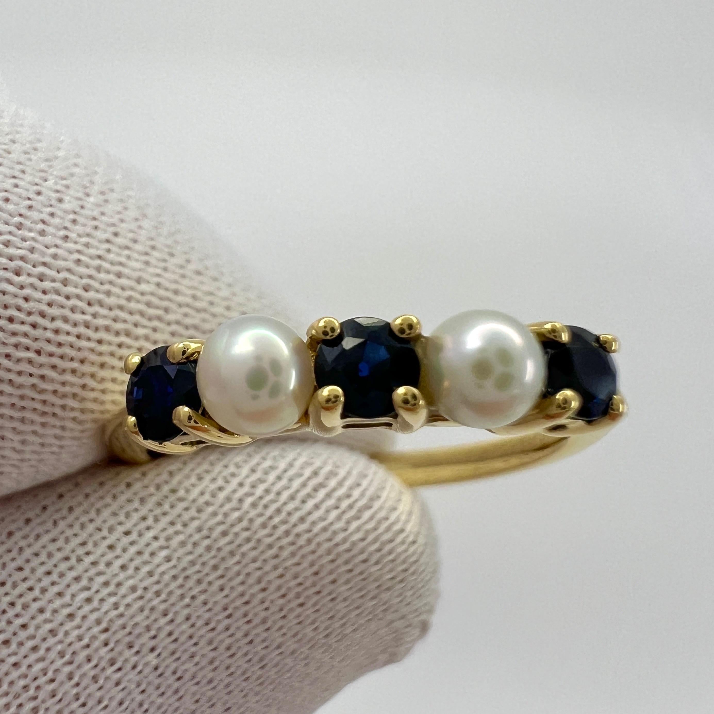 Vintage Tiffany & Co. Blue Round  & Pearl 18k Yellow Gold Eternity Band Ring 4